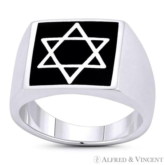 Star of David Jewish Emblem Religious Men's Ring in .925 Sterling Silver Size 13 - Picture 1 of 1